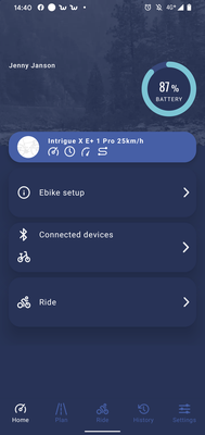 Screenshot der Giant Ride Control App